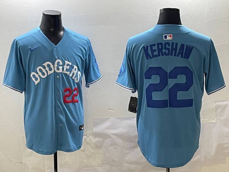 Men Los Angeles Dodgers #22 Kershaw Light Blue Joint Name 2025 Nike MLB Jersey style 21->los angeles dodgers->MLB Jersey